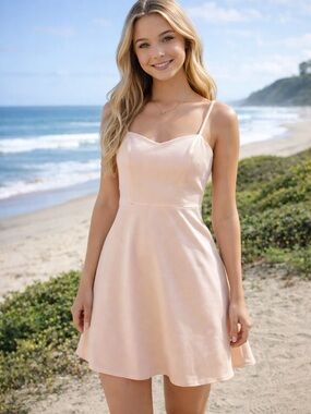 French Connection Blush Pink Spaghetti Strap Mini Dress (A-34)